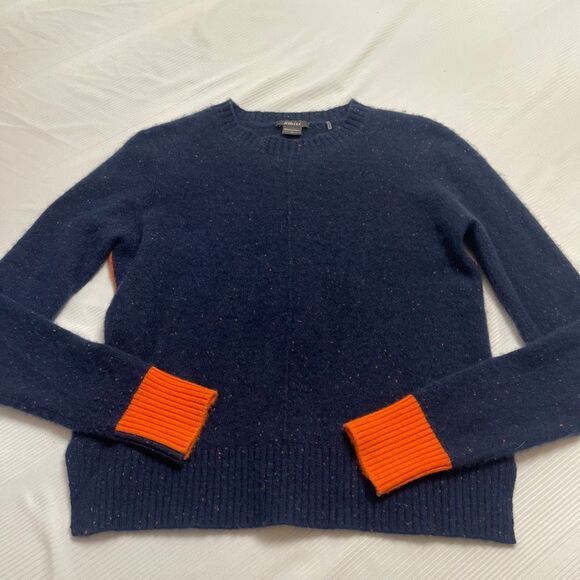 Pure Amici 100% Cashmere Blue Colorblock Sweater Size Small - Picture 1 of 7